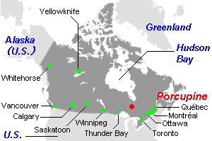 Porcupine金鉱山周辺地図