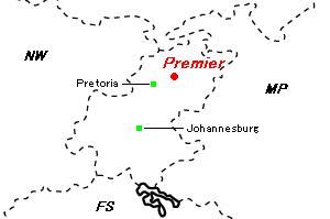 Premier（プレミア）ダイヤモンド鉱山周辺地図