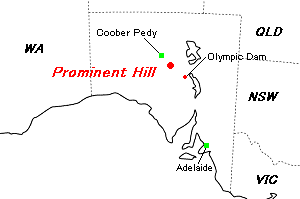 Prominent Hill（プロミネント・ヒル）銅・金鉱山周辺地図