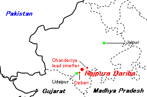 Rajpura Dariba鉛・亜鉛鉱山周辺地図