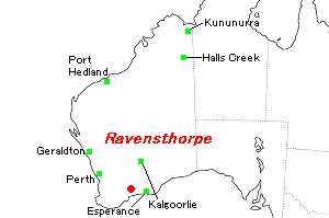 Ravensthorpe（レーベンズソープ）ニッケル・コバルト鉱山周辺地図