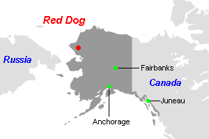 Red Dog（レッド・ドッグ）亜鉛・鉛鉱山周辺地図
