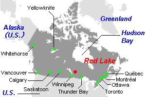 Red Lake（レッド・レイク）金鉱山周辺地図