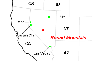 Round Mountain（ラウンド・マウンテン）金鉱山周辺地図