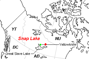 Snap Lake（スナップ・レイク）ダイヤモンド鉱山周辺地図