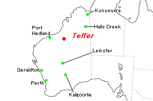 Telfer（テルファー）金・銅鉱山周辺地図