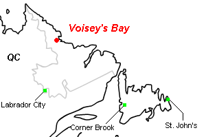 Voisey's Bayニッケル・銅・コバルト鉱山周辺地図