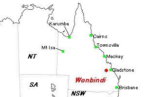 Wonbindi石炭鉱山周辺地図